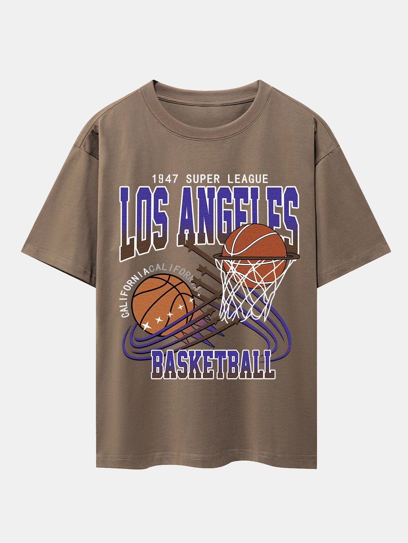 Los Angeles Basketball Print Drop Shoulder Oversize T-Shirt