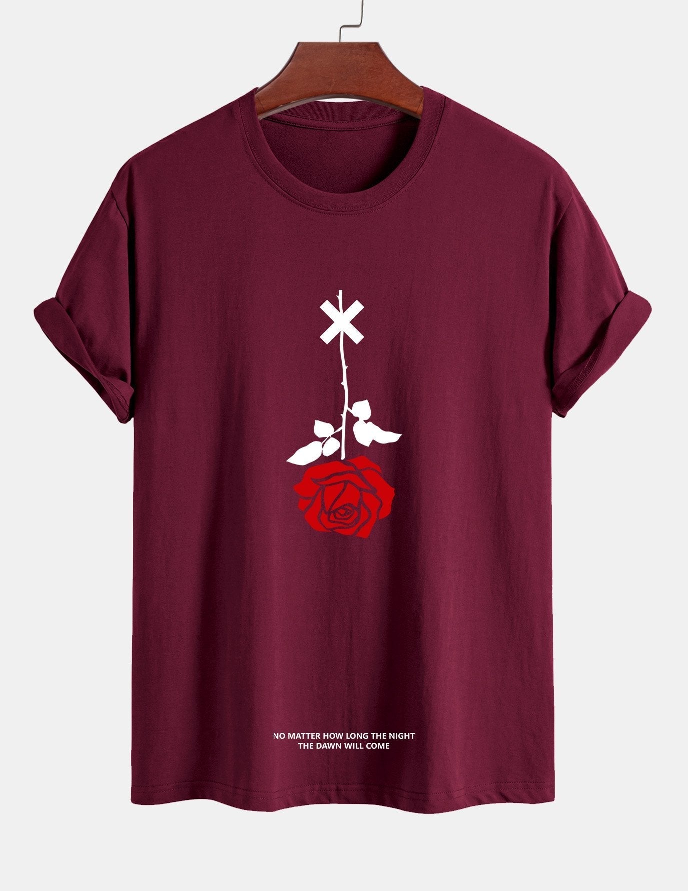 Regular Fit Inverted Rose Slogan Print Cotton T-Shirt