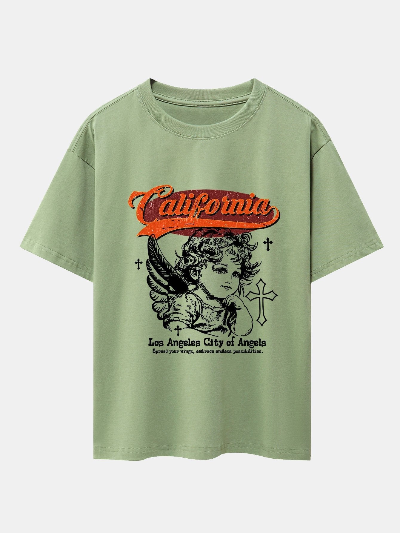 California Angel Print Drop Shoulder Oversize T-Shirt