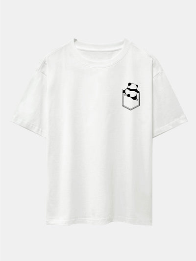 Pocket Panda Print Drop Shoulder Oversize T-Shirt