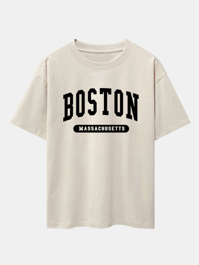 Boston Slogan Print Drop Shoulder Oversize T-Shirt