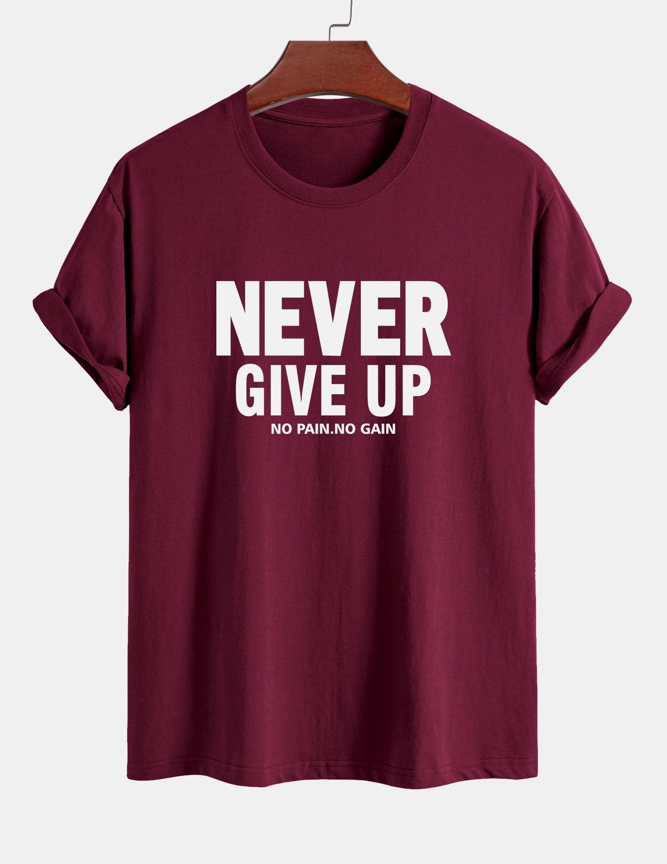 Regular Fit Never Give Up Print Cotton T-Shirt