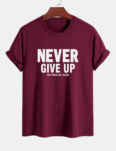 Regular Fit Never Give Up Print Cotton T-Shirt
