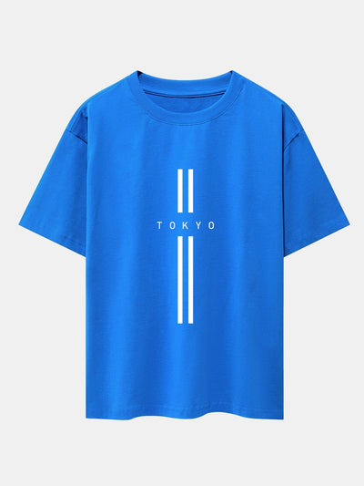 Stripe Tokyo Print Drop Shoulder Oversize T-Shirt