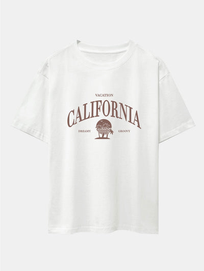 California Slogan Print Drop Shoulder Oversize T-Shirt