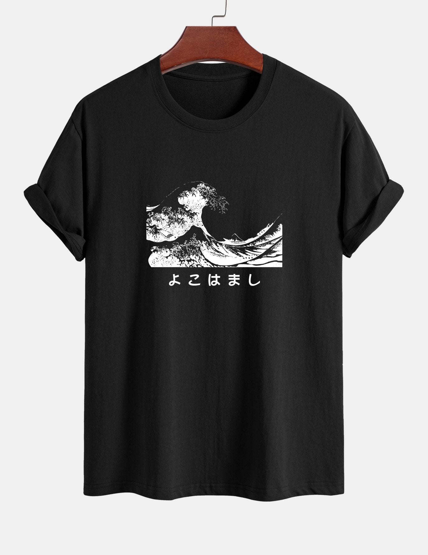 Regular Fit Waves Ukiyo-e Print Cotton T-Shirt