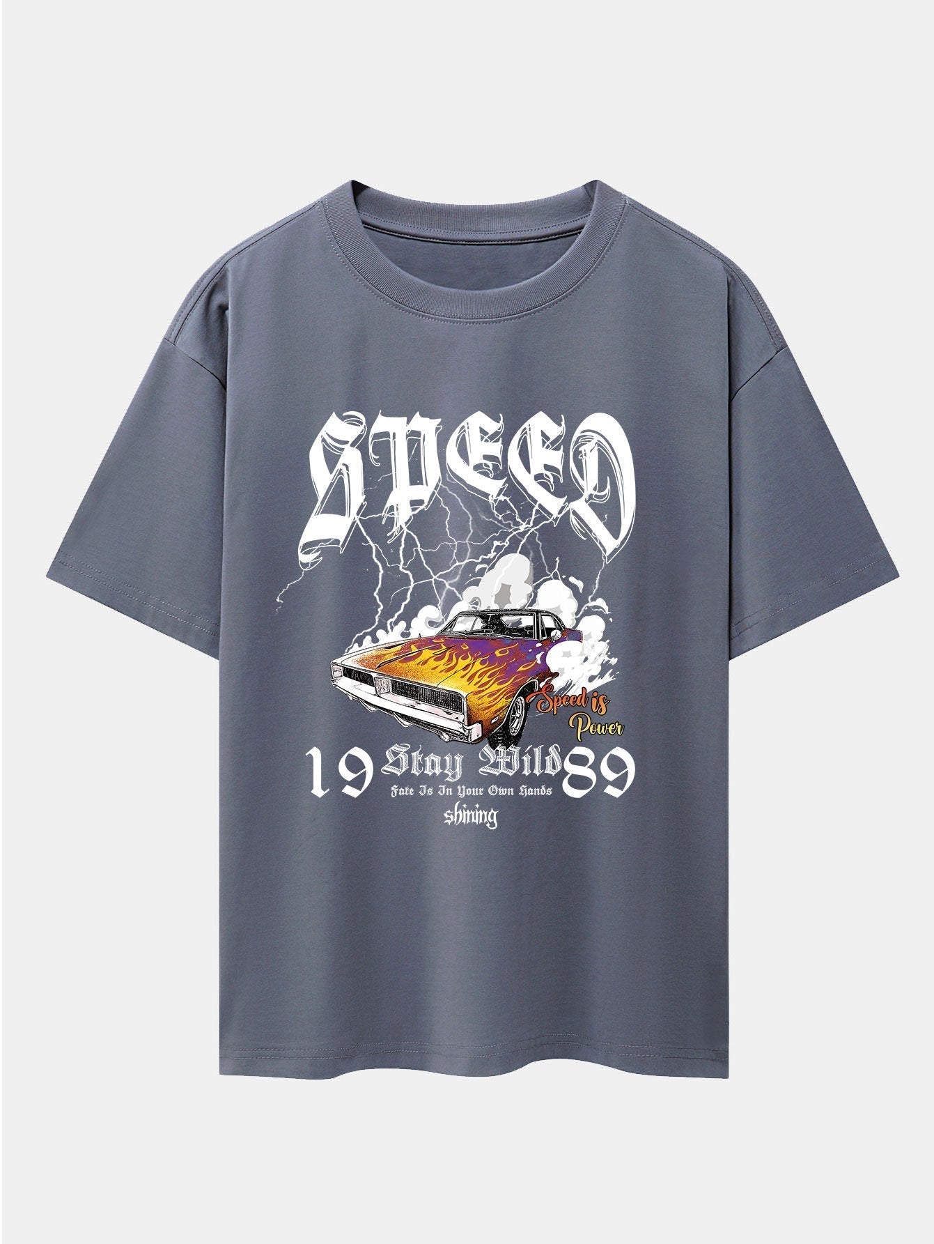Lightning Speed Car Print Drop Shoulder Oversize T-Shirt