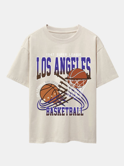 Los Angeles Basketball Print Drop Shoulder Oversize T-Shirt