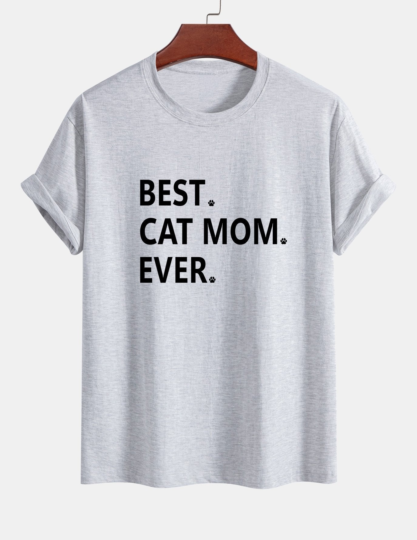 Regular Fit Best Cat Mom Ever Print Cotton T-Shirt