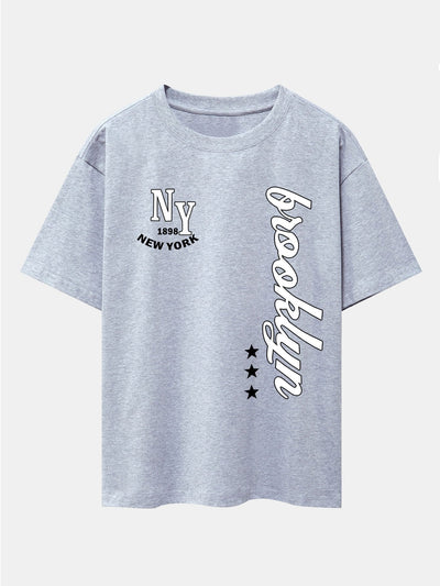 New York Brooklyn Print Drop Shoulder Oversize T-Shirt