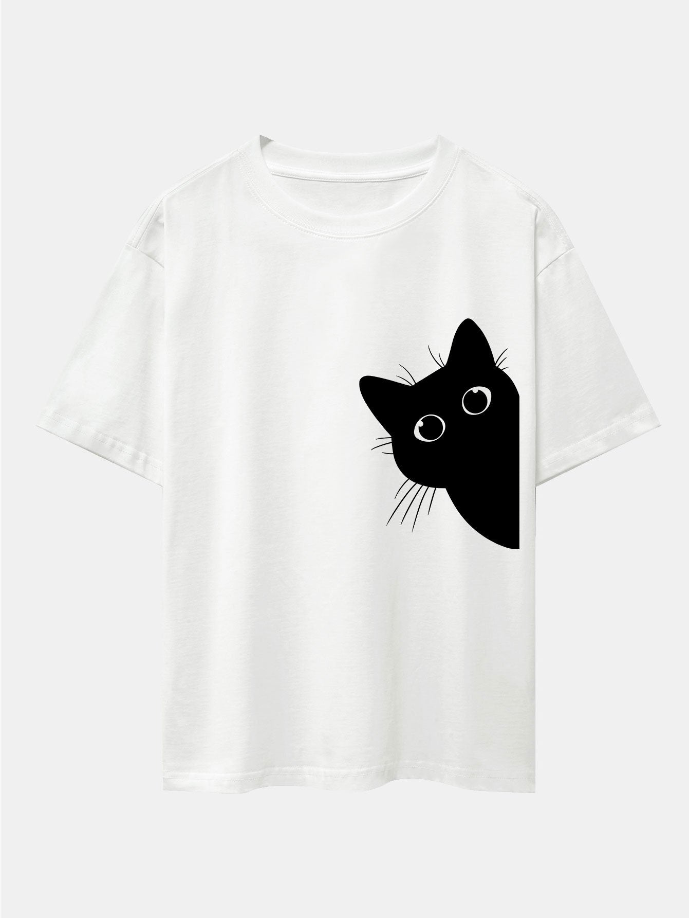 Black Cat Print Drop Shoulder Oversize T-Shirt
