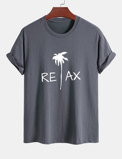Regular Fit Relax Palm Tree Print Cotton T-Shirt