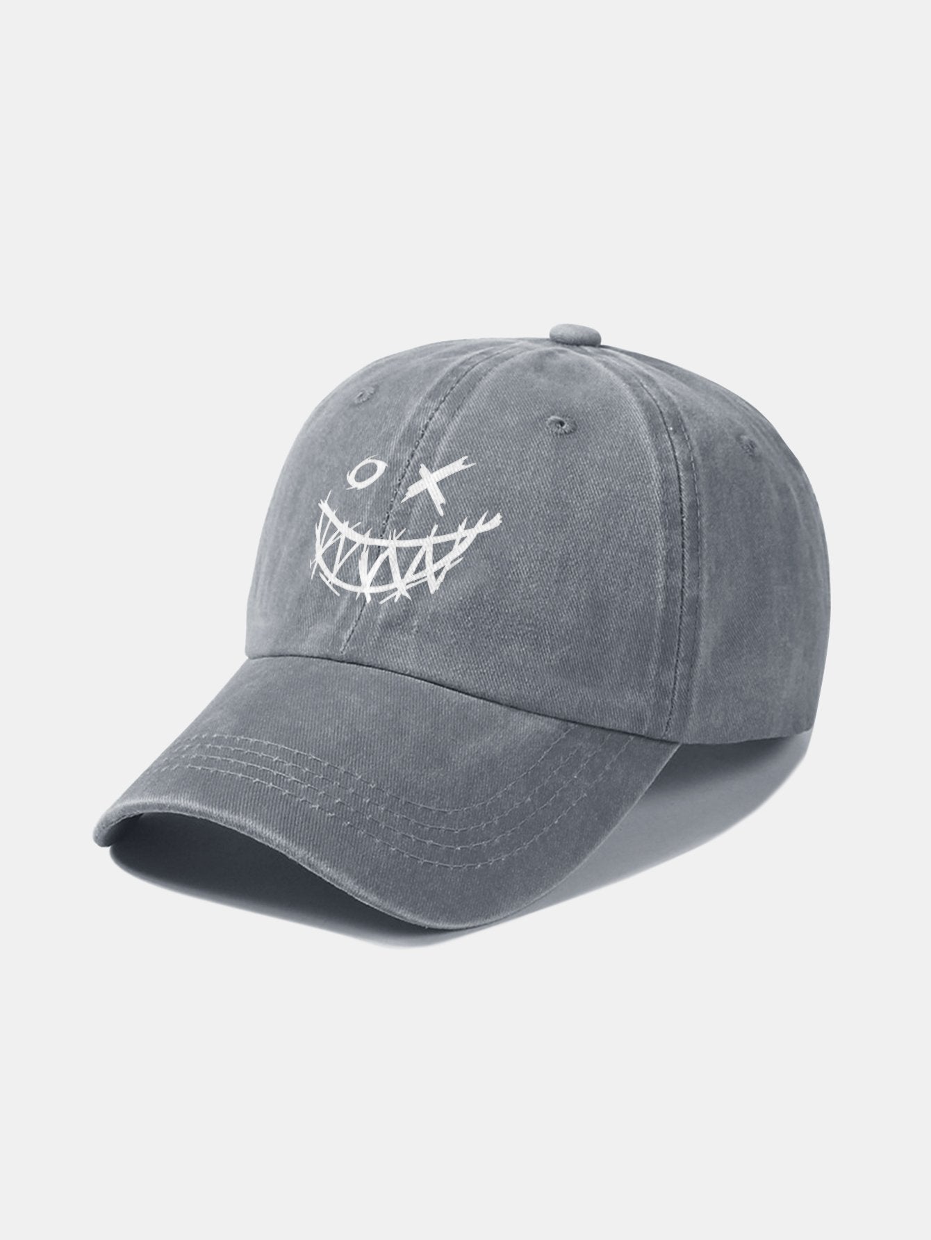 Evil Smiley Face Pattern Classic Retro Washed Distressed Cotton Baseball Cap