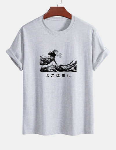 Regular Fit Waves Ukiyo-e Print Cotton T-Shirt