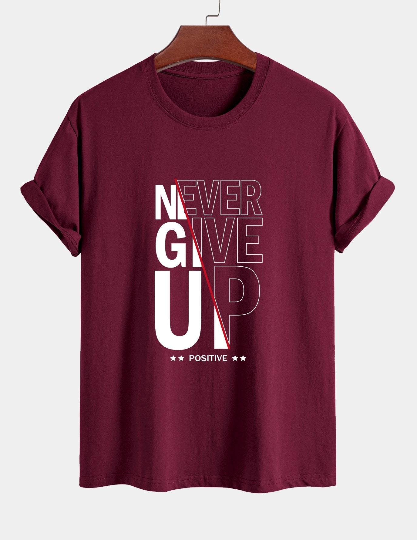 Regular Fit Never Give Up Print Cotton T-Shirt