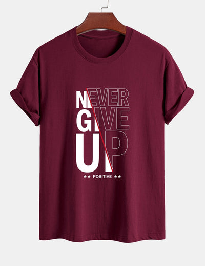 Regular Fit Never Give Up Print Cotton T-Shirt