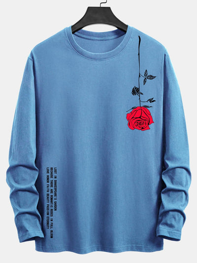Long Sleeve Rose Slogan Print Cotton T-Shirt