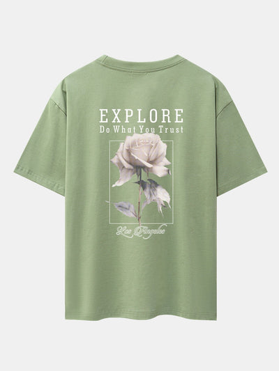 Rose Slogan Back Print Drop Shoulder Oversize T-Shirt