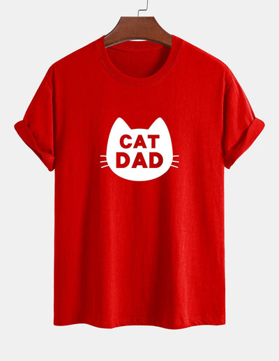 Regular Fit Cat Dad Print Cotton T-Shirt