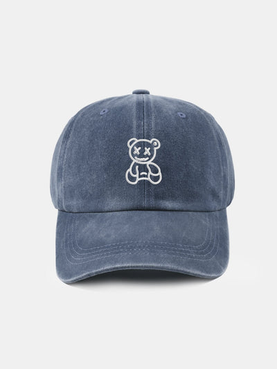 Neutral Casual Washed Cotton Sun Shading Baseball Cap With Teddy Bear Pattern