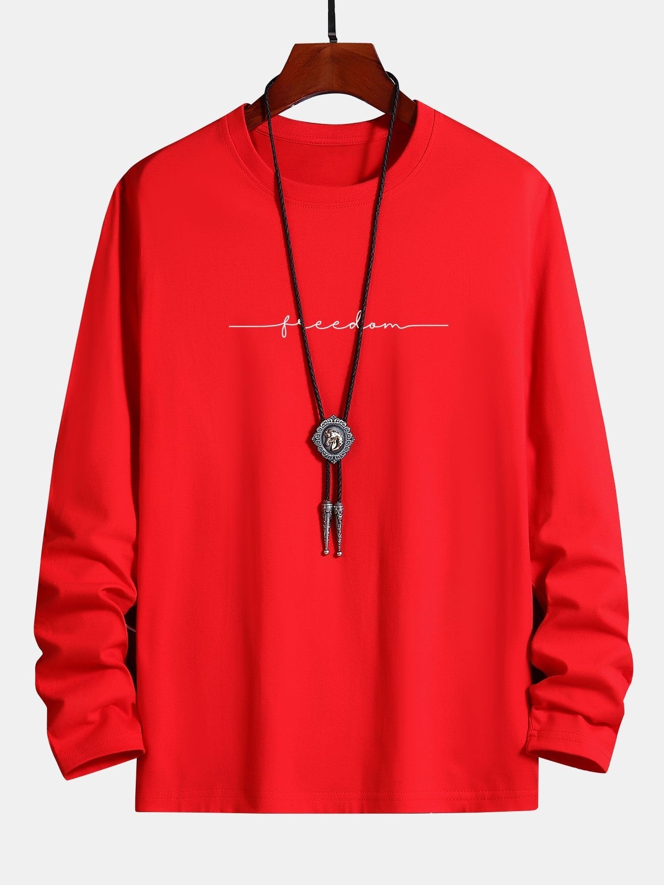Long Sleeve Freedom Print Cotton T-Shirt