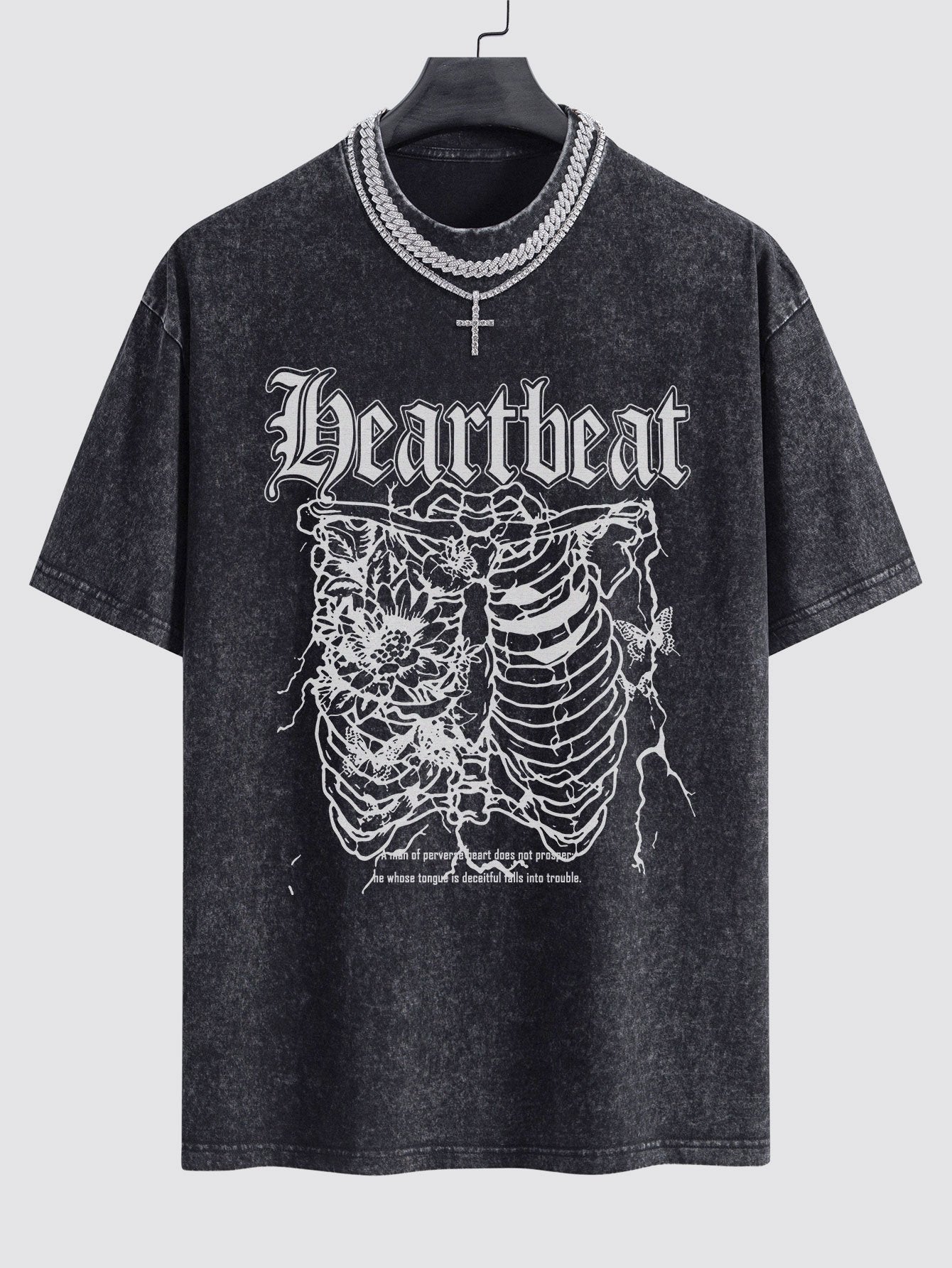 Slogan Skeleton Print Washed Drop Shoulder Oversize T-Shirt