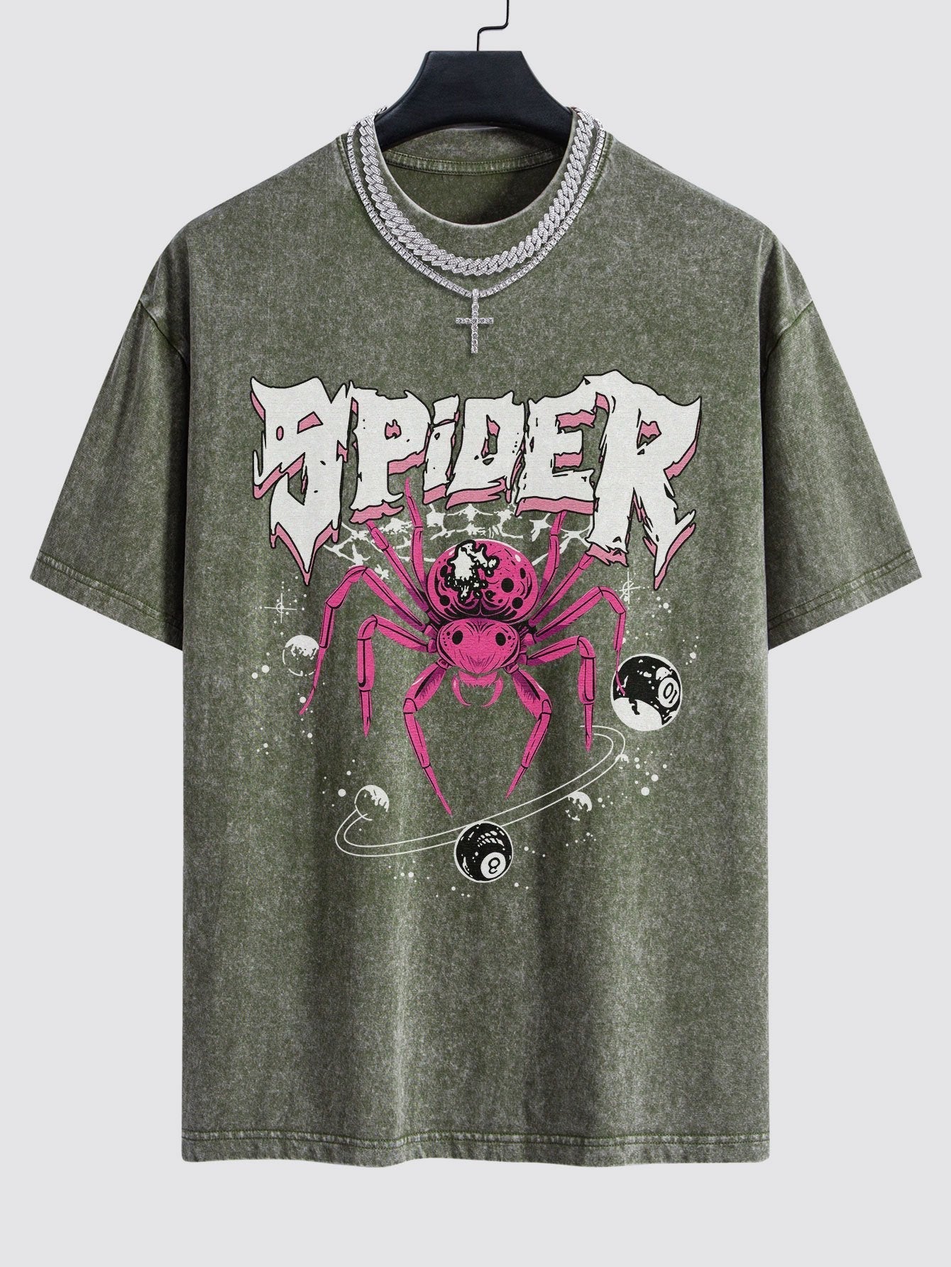 Spider Print Washed Drop Shoulder Oversize T-Shirt