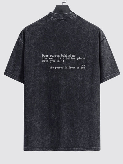 Slogan Print Washed Distressed Drop Shoulder T-Shirt