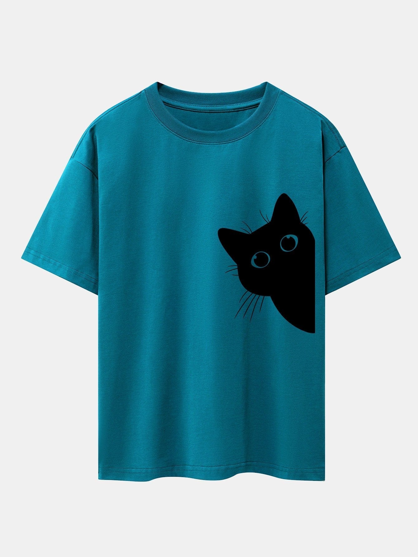 Black Cat Print Drop Shoulder Oversize T-Shirt