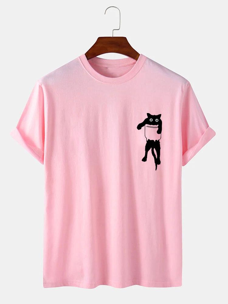 Pocket Cat Print T-Shirt