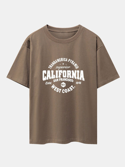 California Slogan Print Drop Shoulder Oversize T-Shirt