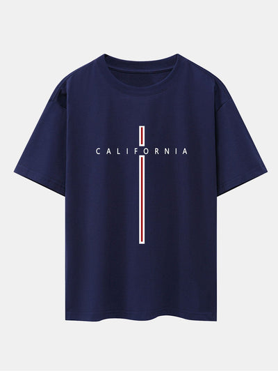 California Stripe Print Drop Shoulder Oversize T-Shirt