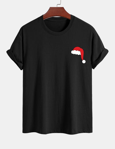 Regular Fit Santa Hat Print Cotton T-Shirt