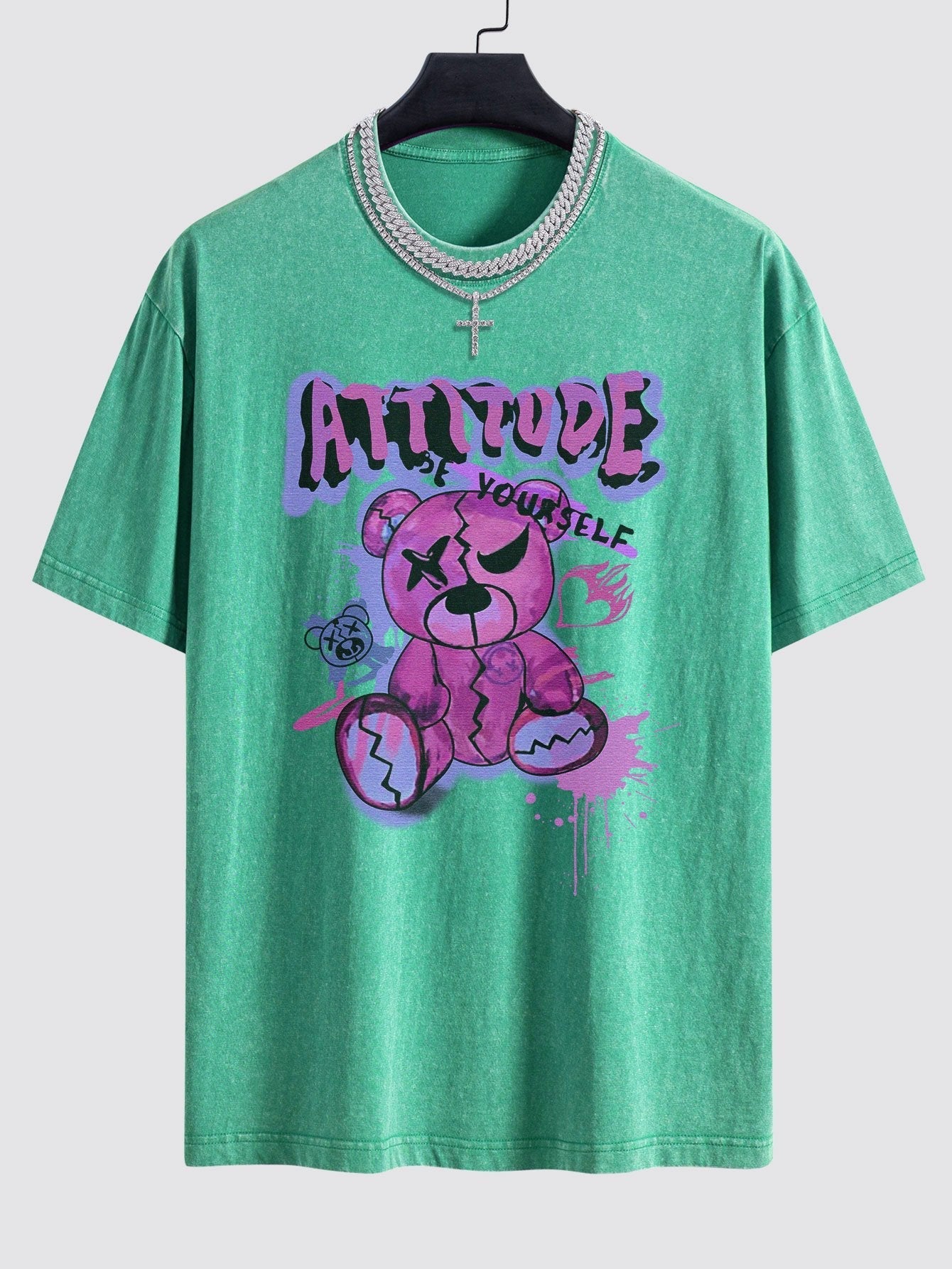 Slogan Violent Bear Print Washed Drop Shoulder Oversize T-Shirt