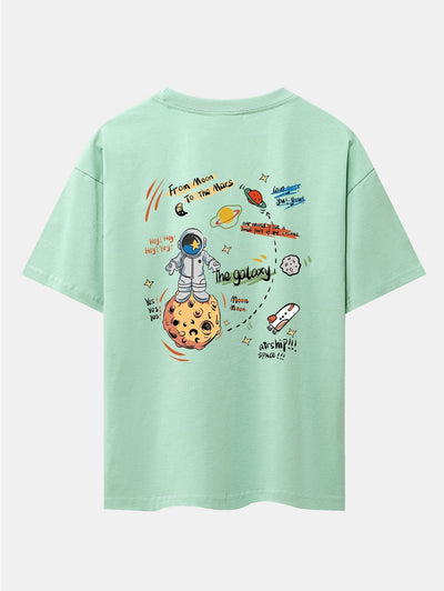 Galaxy Astronaut Print Drop Shoulder Oversize T-Shirt