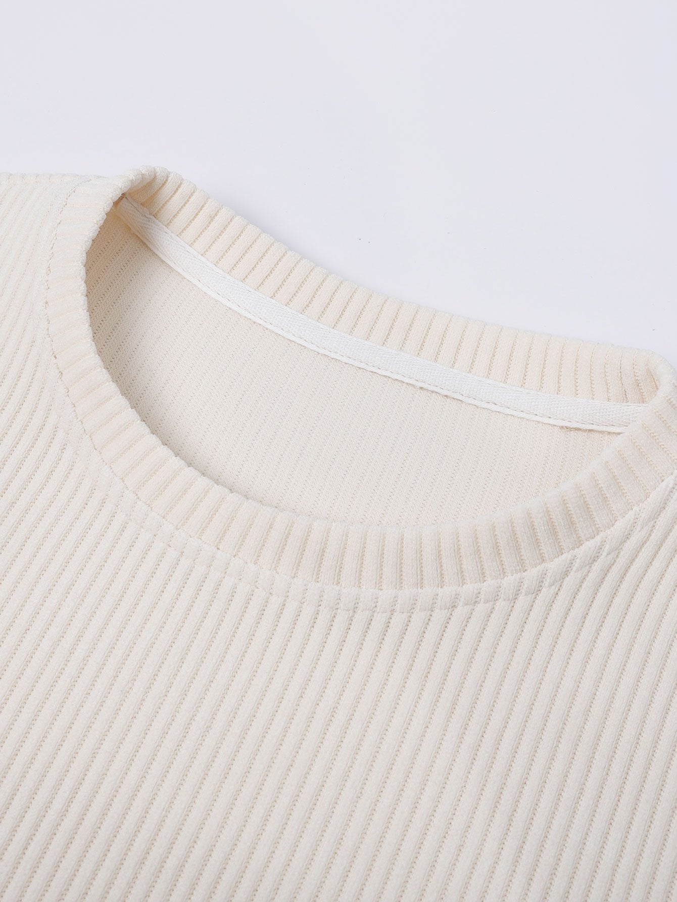 Long Sleeve Muscle Fit Knit Ribbed T-Shirt
