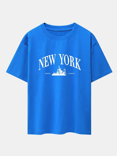 New York Slogan Print Drop Shoulder Oversize T-Shirt