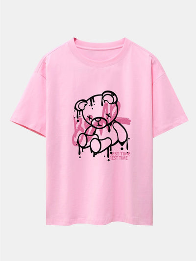 Dissolving Bear Print Drop Shoulder Oversize T-Shirt