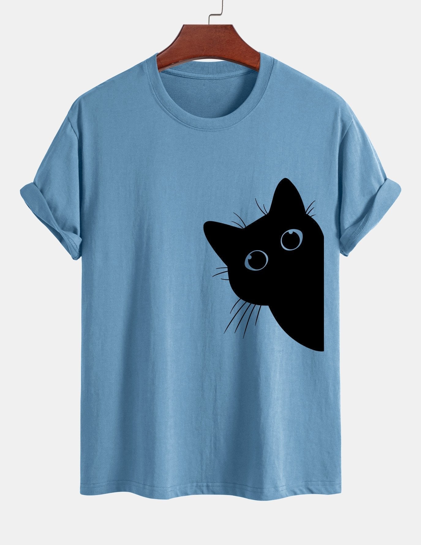 Regular Fit Black Cat Looking Out Print Cotton T-Shirt
