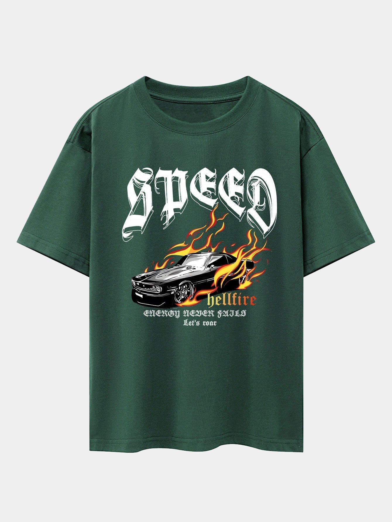 Speed Car Flame Print Drop Shoulder Oversize T-Shirt