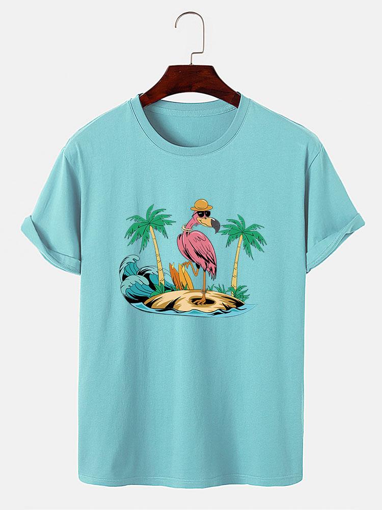 Flamingo On Vacation Print T-Shirt