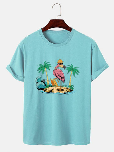 Flamingo On Vacation Print T-Shirt