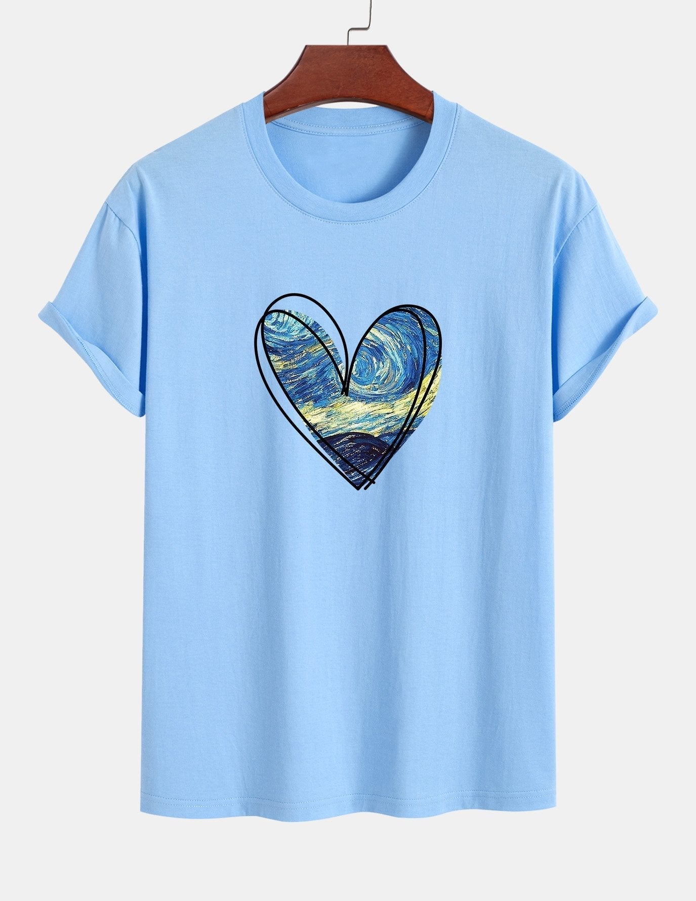 Regular Fit Starry Sky Heart Print Cotton T-Shirt