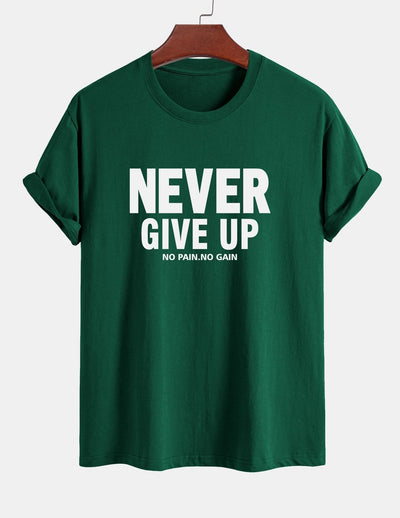 Regular Fit Never Give Up Print Cotton T-Shirt