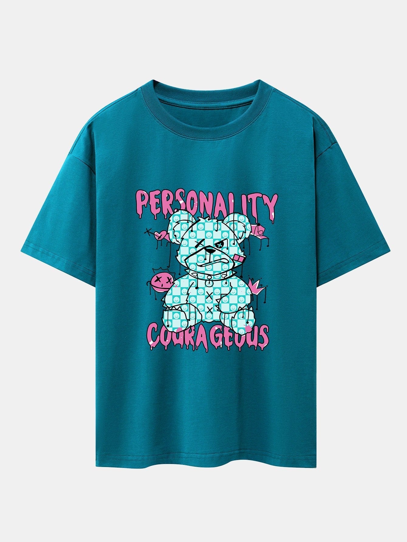 Dissolving Bear Slogan Print Drop Shoulder Oversize T-Shirt