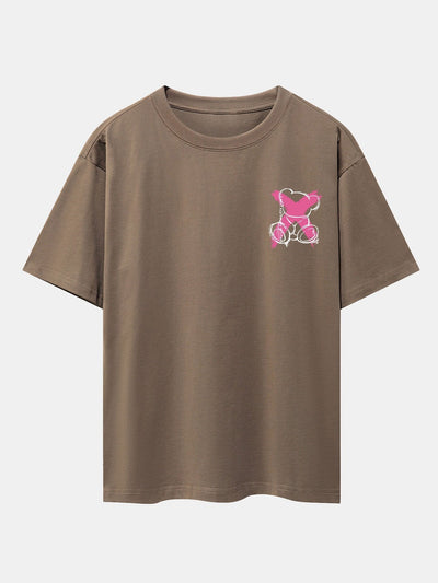Graffiti Bear Print Drop Shoulder Oversize T-Shirt