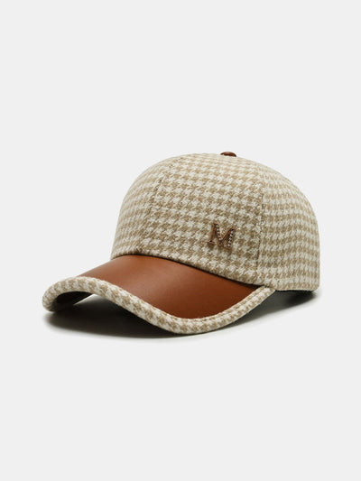 Vintage Houndstooth M Letter Woolen Fabric Baseball Cap