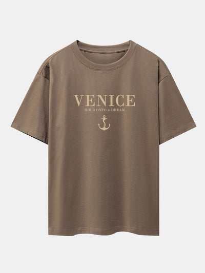 Venice Anchor Print Drop Shoulder Oversize T-Shirt