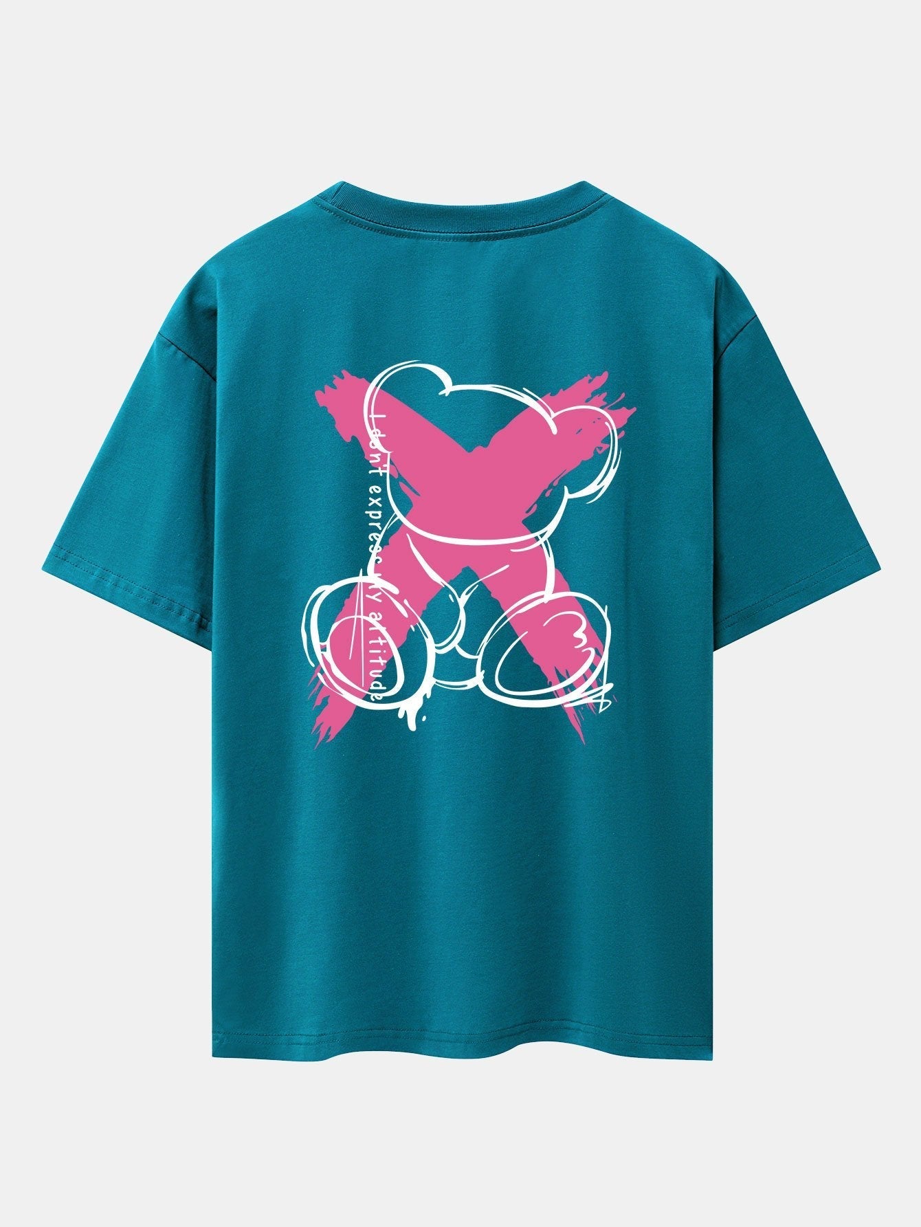 Graffiti Bear Print Drop Shoulder Oversize T-Shirt