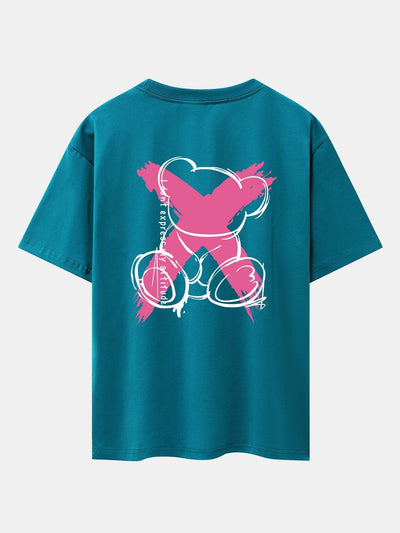 Graffiti Bear Print Drop Shoulder Oversize T-Shirt